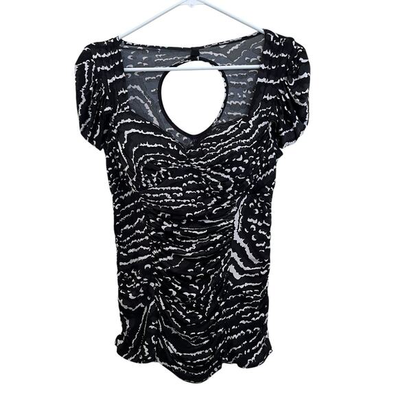 Kouture By Kimora Lee | Vintage Y2K Graphic Stretch Babydoll Top Lace Trim Large - Picture 1 of 6